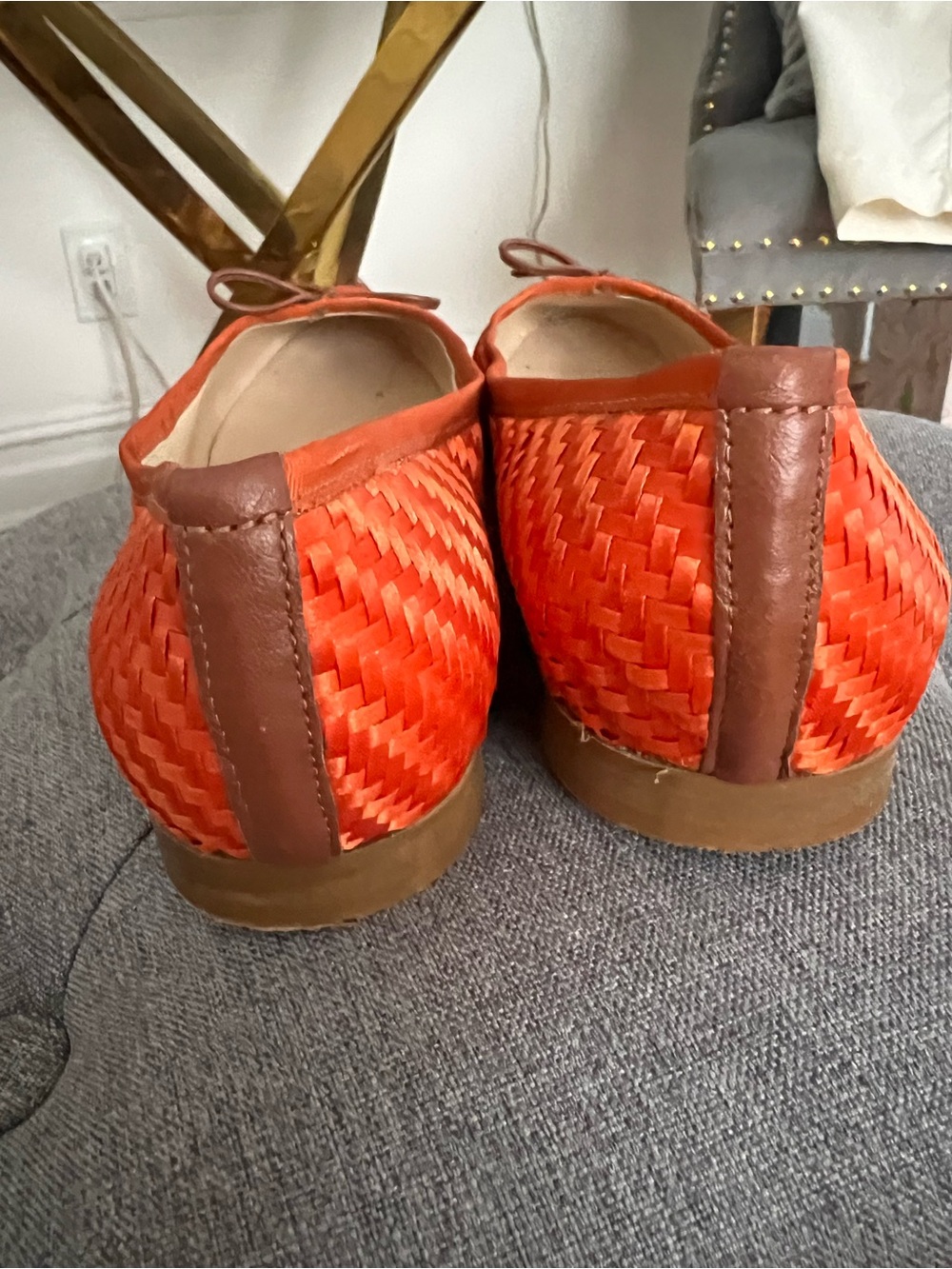 Orange Woven Ballet Flats with Bow - Picture 4 of 5